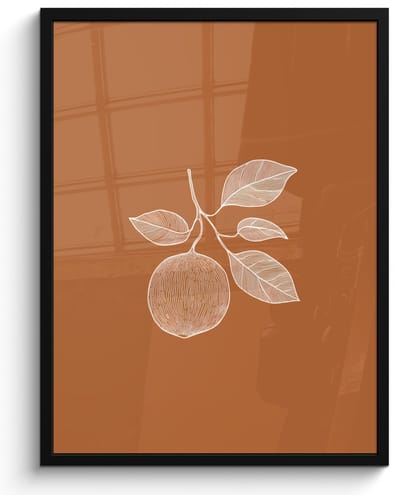 Poster in lijst - Fotolijst 50x70 cm - Posters - Sinaasappel - Getekend - Bladeren - Bruin - Posterlijst zwart - Decoratie - Wanddecoratie woonkamer - Muurdecoratie slaapkamer