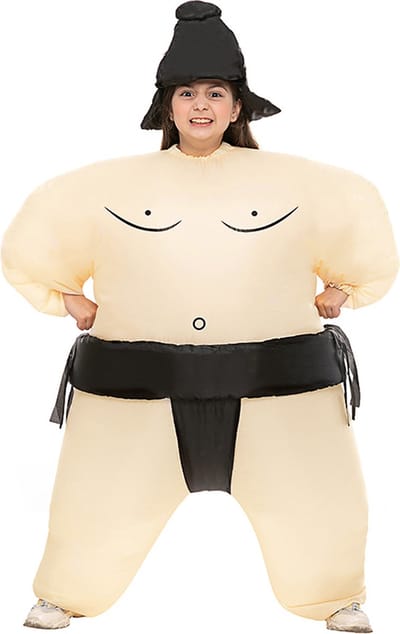 KIMU® Opblaas Kostuum Kinderen Sumo Worstelaar Zwart - Maat 122 128 134 140 146 152 - Opblaasbaar Pak Sumopak Mascotte Opblaaspak - Sumoworstelaar Jongen Meisje Festival