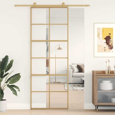 vidaXL - Schuifdeur - 76x205 - cm - helder - ESG-glas - en - aluminium - goudkleurig