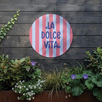 Tuincirkel La Dolce Vita - Blauw - Wandbord - 25cm - Wanddecoratie voor Buiten - UV- en Waterbestendig