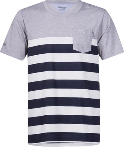 Bergans Lyngør T-shirt Heren, white/navy striped/grey melange Maat XL