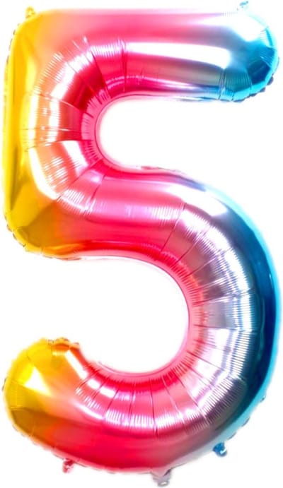 Folie Ballon Cijfer 5 Jaar Regenboog 86Cm Verjaardag Folieballon Met Rietje
