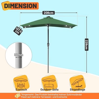 Tuinparasol Bellavero 2x3 m – Rechthoekige Tuin- en Balkonscherm met UV-Bescherming, 30° Kantelbaar, 180 g/m² Polyester, Stabiel IJzer/Staal Frame, Optioneel met LED-Verlichting – Ideaal voor Terra...