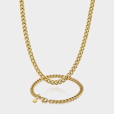 Cuban Ketting 5 mm x Cuban Armband 5 mm - Gouden Schakelketting en Schakelarmband Heren - 50/21 cm lang - Olympus Jewelry