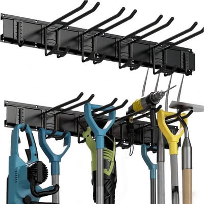 Dailygoods - Tuingereedschaphouder | Gereedschapwandmontage met 6 haken | Sterke ophanging voor schoppen, harken & meer | Ideaal voor garage, tuin & kelder