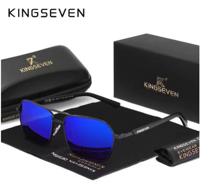 KINGSEVEN Zonnebril 9201 - Zwart-Blauw – Heren - Vrouwen - Gepolariseerd - UV400 - Spiegelend - Rechthoek
