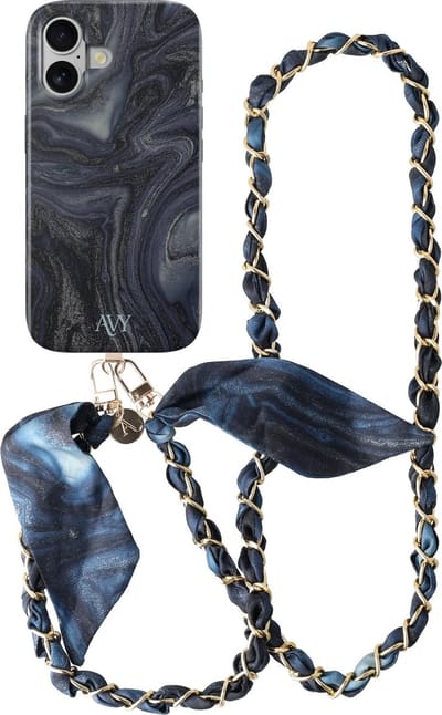 AVY Hoesje Met Telefoonkoord | Geschikt voor Apple iPhone 17 | Compatibel met MagSafe & Qi2 | Hard Shell Back Cover | Stijlvol Bijpassend Koord Crossbody (120CM) | Obscura Blue