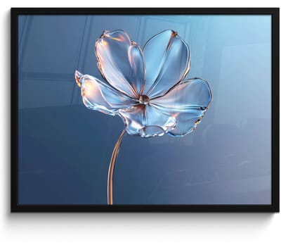 Poster in lijst - Fotolijst 70x50 cm - Posters - Blauw - Bloem - Glazen - Sierlijk - Posterlijst zwart - Decoratie - Wanddecoratie woonkamer - Muurdecoratie slaapkamer