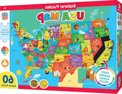 Landkaart Puzzel - Educatieve Puzzel - Leren Geografie - Vormgegeven Stukken - 60 Stukken - Multicolor