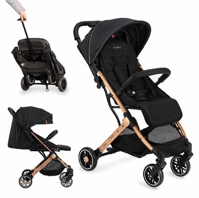 MoMi Estelle Kinderwagen - Lichtgewicht Buggy - Compact Opvouwbaar - Met Verstelbare Rugleuning - Reisbuggy 6+ Maanden - Zwart