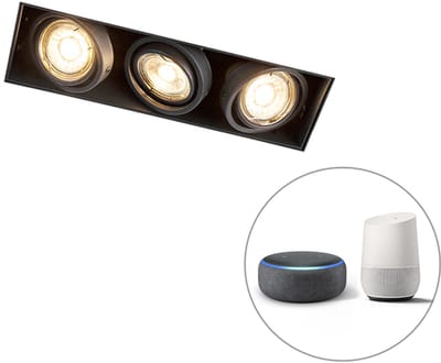 QAZQA oneon trimless 50 - Design Dimbare LED Smart Inbouwspot incl. wifi met Dimmer - 3 lichts - L 26.9 cm - Zwart - Industrieel - Woonkamer | Slaapkamer | Keuken