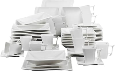Serviesset - 12 Persoons Servies - Keramiek - Diner-, Soep- en Dessertborden - Kopjes en Schotels - 60-delige Set - Wit