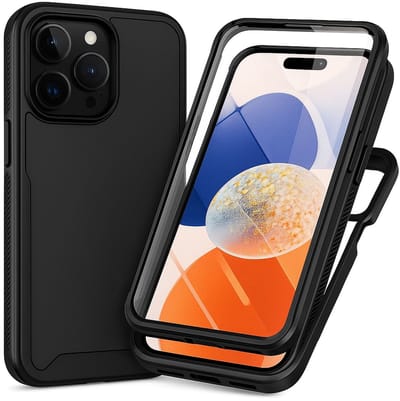 Hoesje met Ingebouwde Screenprotector Geschikt voor Apple iPhone 14 Pro Max | Full Protect valbescherming | Schokbestendige Beschermhoes tegen Vallen | Shockproof | Doorzichtig / Zwart