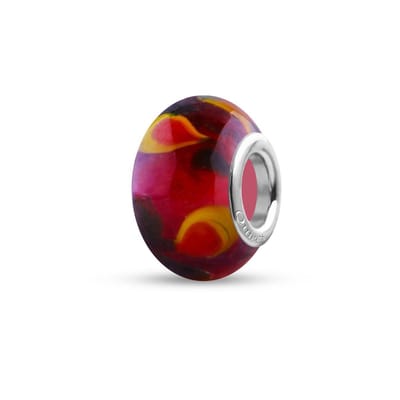 Quiges - Glazen - Kraal - Bedels - Beads Rood met Gele Rode Vlammen Past op alle bekende merken armband NG1954