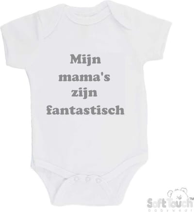 Soft Touch Romper "Mijn mama's zijn fantastisch" Unisex Katoen Wit/grijs Maat 62/68