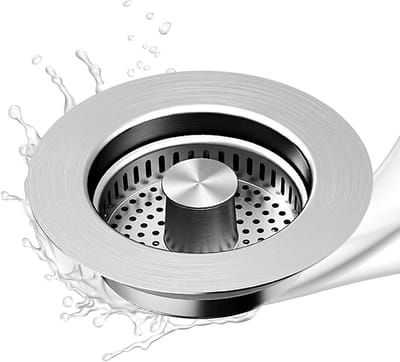 Aanrecht met zeef - Gootsteenplug - Voorkomen verstopping - Roestvrij staal - 11.5 cm - Zilver