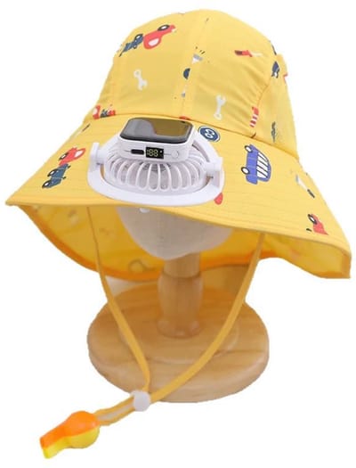 WK Kinderen Zonnehoed met Fan-solar charger +type c Opladen - Zonne Pet- Meisjes Jongens Zomerhoed UV-bescherming- Zonnehoed met Ventilator- 600 mAh- Geel