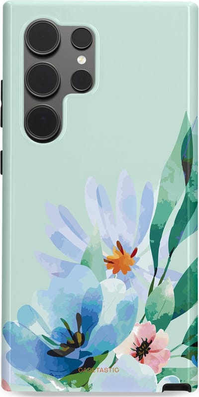 Casetastic hoesje geschikt voor Samsung Galaxy S24 Ultra - Dubbellaagse bescherming - Lente schildering - Fashion Case - Lichtgrijs Lichtblauw Mintgroen