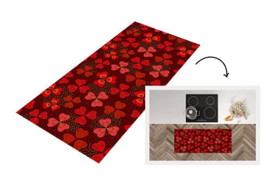 Keukenloper 120x50 cm - Keukenmat vinyl Patroon - Klaver - Rood - Keukenmatten loper - Keuken vloerkleed tapijt