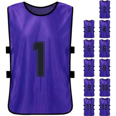 6 STUKS Kinder Voetbal Hesjes Sneldrogende Voetbalshirts Jeugd Sport Scrimmage Basketbal Team Training Genummerde Hesjes 12pcs For Children paars