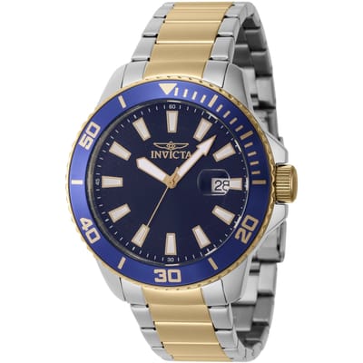 Invicta Pro Diver 46071 Heren Horloge - Quartz Uurwerk - Roestvrij Staal met blauwe Wijzerplaat - 45mm