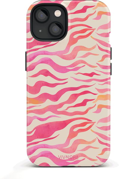 VivaLora Tough Telefoonhoesje iPhone 13 met MagSafe - Zebra Splash Print - 2-in-1 Phone Case - Hard Case & Siliconen Backcover - Extra Bescherming - Shockproof Cover - Roze Zebraprint