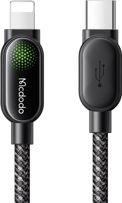 Mcdodo - 36W Snellader USB C naar Lightning Kabel - 1.2m met Ambient Light - Zwart