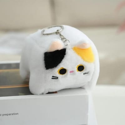 Blokkat Vierkante Kat Pluche Sleutelhanger Zacht Pluizig Schildpadkat Pluche Speelgoed Oranje Kat Knuffeldier Kitten Pluche Pop Sleutelhanger white