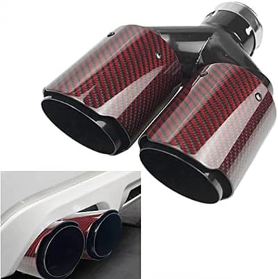 PolkaHome 2.5" Inlaat 63mm Dubbele Uitlaat Tip Carbon Auto Uitlaatpijp 3.5" Uitlaat (Glanzend Rood en Zwart) - Universeel Passend