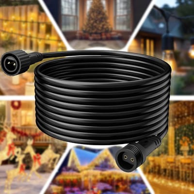 Verlengkabel Kerstverlichting 2-Pins 3M - Waterdichte Connector voor Buiten - Geschikt voor G40 Bol, Festoon en Gordijnverlichting - Zwart