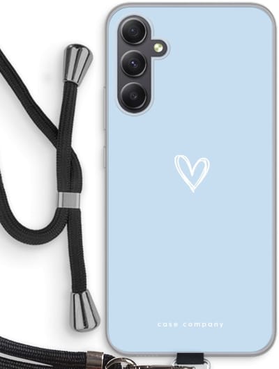 Case Company® - Hoesje met koord geschikt voor Samsung Galaxy A34 hoesje met Koord - Klein Hart Blauw - Telefoonhoesje met Zwart Koord - Bescherming aan alle Kanten en Over de Schermrand