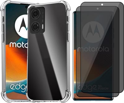Hoesje geschikt voor Motorola Edge 50 Fusion - 2x Privacy Screenprotector Volledig Dekkend Glas - Shockproof Transparant