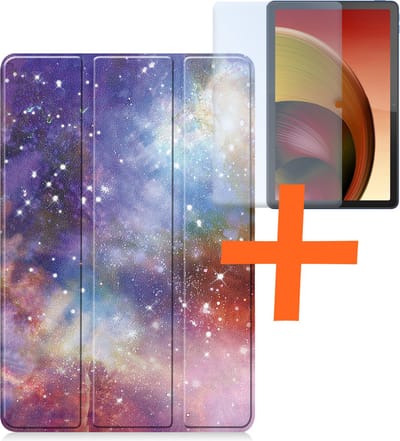 Hoesje - Geschikt voor Lenovo Tab M10 5G - Met Screenprotector - Trifold Bookcase - Hard Cover - Hardcover Book Case - Tablet Hoes - Galaxy