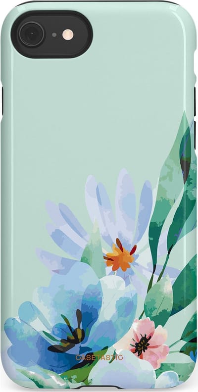 Casetastic hoesje geschikt voor Apple iPhone SE / Apple iPhone 7 / Apple iPhone 8 - Dubbellaagse bescherming - Lente schildering - Fashion Case - Lichtgrijs Lichtblauw Mintgroen
