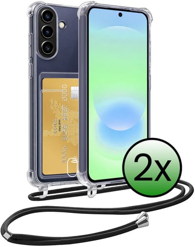 Hoes Geschikt voor Samsung A37 Hoesje Pas Houder Shock Proof Case Hoes Met Koord - Hoesje Geschikt voor Samsung Galaxy A37 Hoes Met Telefoonkoord Pasjeshouder Cover - Transparant - 2 Stuks