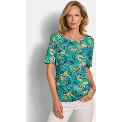 Jersey shirt met boothals - salie / blauw / gedess. - Gr. 19 van Goldner Fashion
