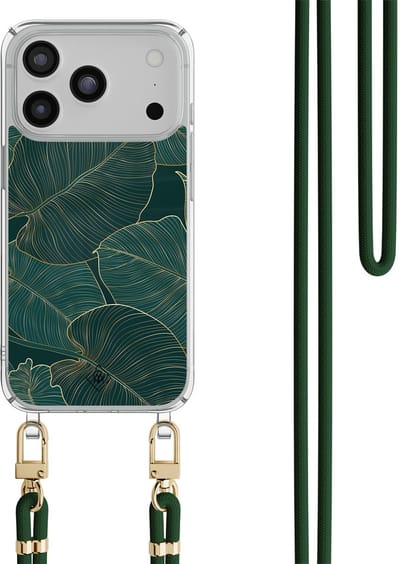 Casimoda® hoesje met groen koord - Geschikt voor iPhone 17 Pro Max - Monstera Leaves - Afneembaar koord - TPU/polycarbonaat - Groen