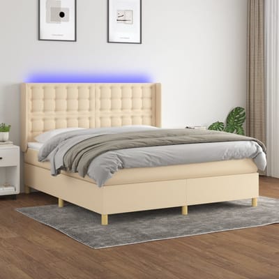 vidaXL - Boxspring - met - matras - en - LED - stof - crèmekleurig - 160x200 - cm