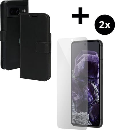 Mobiparts Classic Wallet hoesje geschikt voor Google Pixel 8 met 2 Screenprotectors van Gehard Glas - Zwart