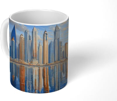 Mok - Koffiemok - Skyline - Wolkenkrabbers - Water - Blauw - Mokken - 350 ML - Beker - Koffiemokken - Theemok