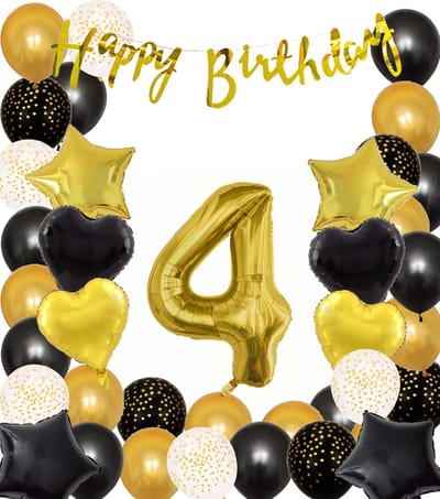 Snoes Ballonnen 4 Jaar Black Gold Dots Mega Ballon - Compleet Feestpakket Goud Zwart Stippen Cijferballon 4 - Verjaardag Versiering DIY Slinger Happy Birthday – Folieballon – Latex Ballonnen - Helium Ballonnen