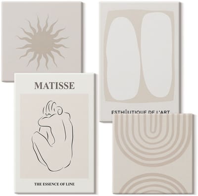 Wallfluent Set van canvas schilderijen - Stijlvolle lijnen en minimalistische vormen in neutrale tinten Canvas Schilderijen Set - Set van 4 Canvas Schilderijen - Beige Set van Canvas Prints - Deel Canvas Kunst Set - Boheemse Canvas Kunst Set