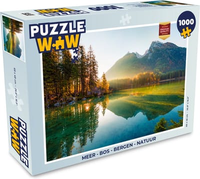 Puzzel Meer - Bos - Bergen - Natuur - Zon - Landschap - Legpuzzel - Puzzel 1000 stukjes volwassenen