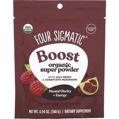 Four Sigmatic, Boost, Super Poudre Bio, Sans Caféine, Sans Framboise ni Grenade, 4,94 oz (140g)