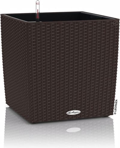 LECHUZA CUBE Cottage 50 - Plantenbak - met uitneembare binnenbak - met bewateringssysteem - ALL-IN-ONE set met LECHUZA-PON - mokka