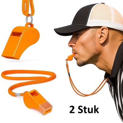2x Scheidsrechtersfluit Met Koord I Outdoor Fluit I Sport Fluit I Fluitje I Met Ring I Kunststof I Oranje