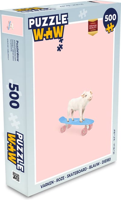 Puzzel Varken - Roze - Skateboard - Blauw - Dieren - Legpuzzel - Puzzel 500 stukjes