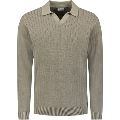 No Excess Pullover Open Polo Collar Relief Knit Clay Größe: M | Pullover Outlet | Herren