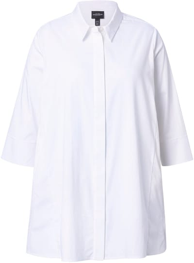 Ulla Popken - Dames - Blouse godetinzetten A-lijn 3/4-mouw - Sneeuwwit - Maat 42+