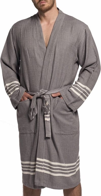 Lalay - hamam badjas Krem Sultan - dark grey - S - dames heren badjas - sauna badjas - dunne badjas - 100% gekamd katoen